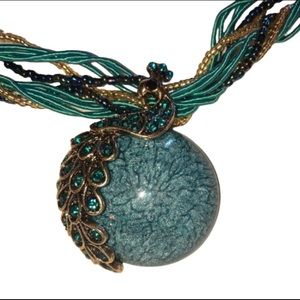 Gorgeous Turquoise Peacock Braided Necklace